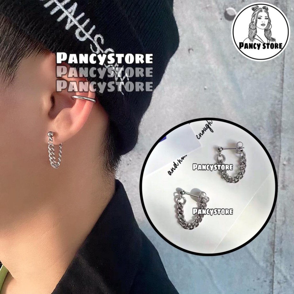 khuyên tai bông tai titan dây xích cá tính unisex
