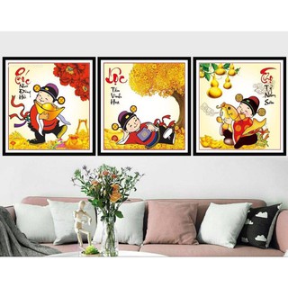 Tranh đính đá Phúc Lộc Thọ thần tài KT: 134x50cm - tự đính