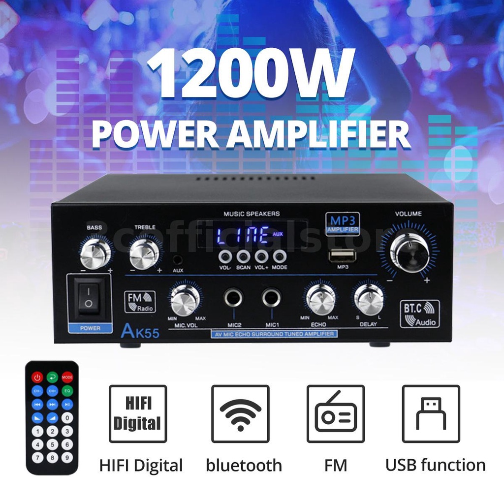 Thiết Bị Khuếch Đại Âm Thanh Hi-Fi 1200W Mini bluetooth Không Dây Chuyên Dụng Cho Xe