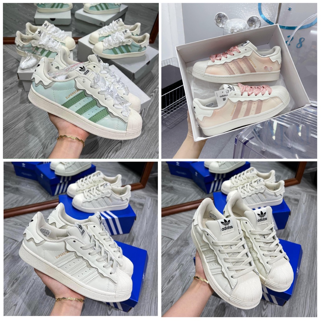 Giày thể thao Adidas Super Star cổ thấp các màu mới nhất, giày sneaker Adidas sò 3 sọc hồng trắng xanh dành cho nam nữ