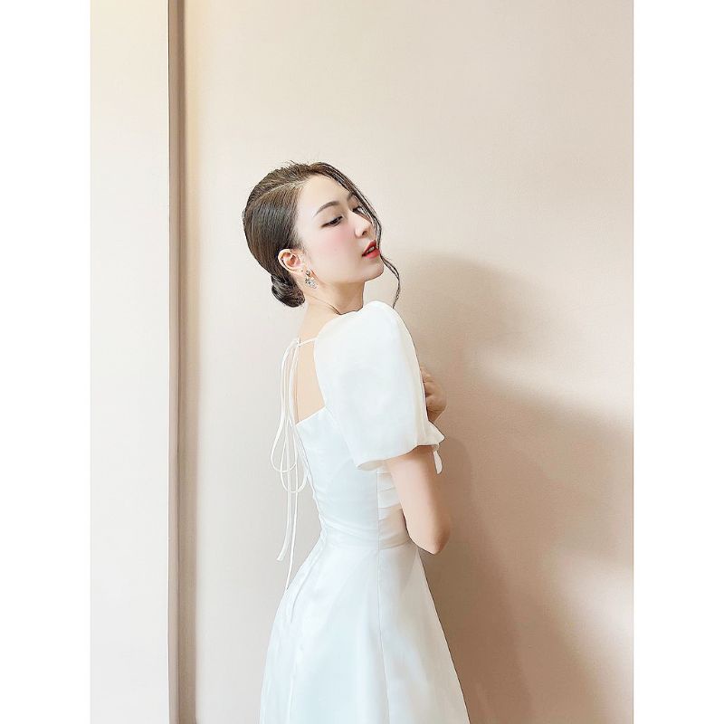 Váy cổ vuông, váy tiểu thư sang chảnh 3 màu trắng, đen, hồng