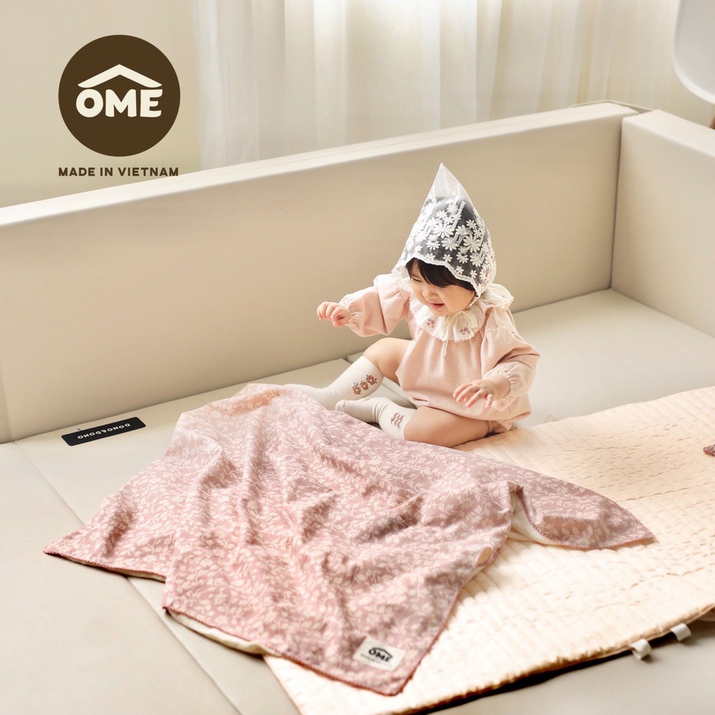 Set chăn gối vải thô họa tiết hoa Vintage cao cấp chính hãng Ome cho bé, mẫu mới nhất 2021 ''Chăn gối cao cấp cho bé''