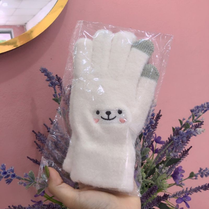 Găng tay len, bao tay giữ ấm mùa đông phối mặt thỏ style Hàn quốc dễ thương sẵn hàng 3 màu