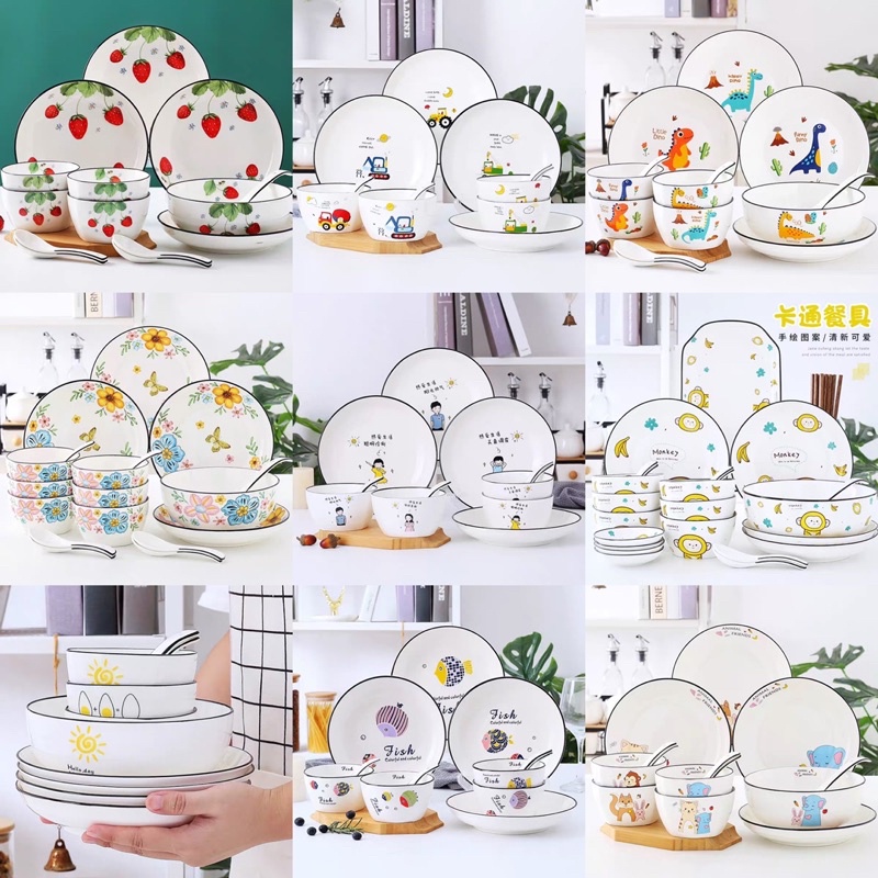 Bộ bát đĩa sứ kèm muỗng