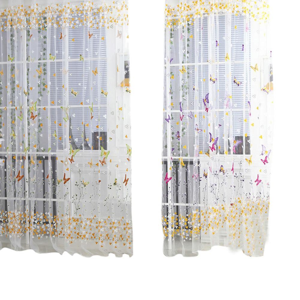 Colorful Butterfly Romantic Tulle Voile Window Curtain Panel