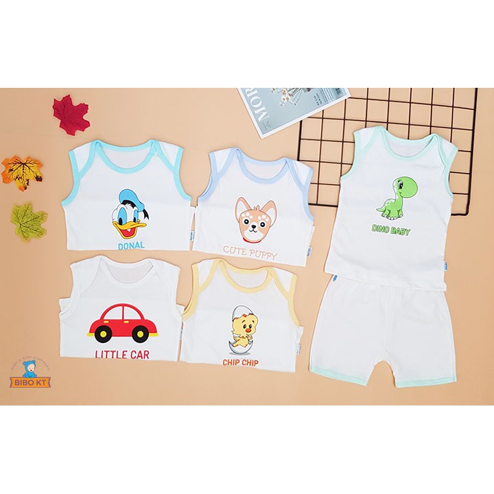 Bộ sơ sinh chồm vai sát nách cotton 100% 4 chiều co giãn mềm mại hình động vật xinh xắn Bibo Kim Thu size 1-3 ( 4-10