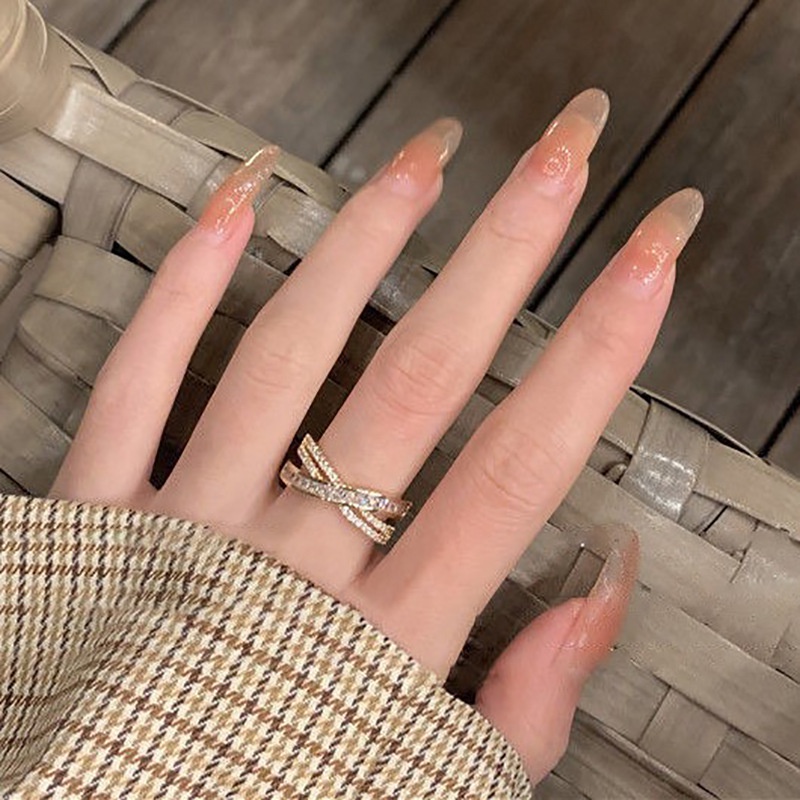 Nhẫn Đan Chéo Đính Đá Zircon Hình Chữ X Có Thể Điều Chỉnh Kích Cỡ Thời Trang Hàn Quốc