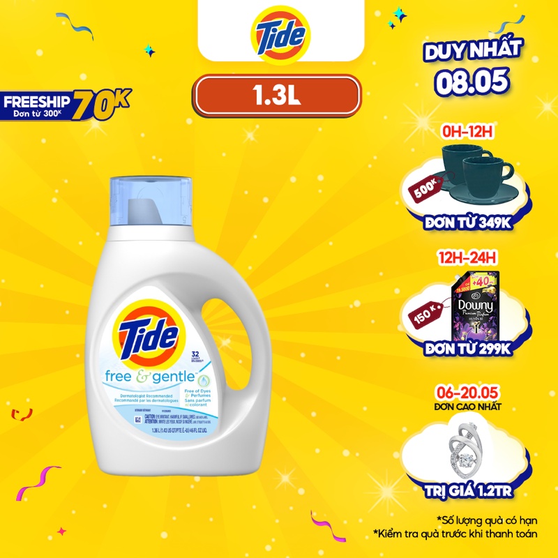 Nước Giặt Tide Dành Cho Da Nhạy Cảm 1.36 Lít - Tide Laundry Liquid Free &amp; Gentle 1,36L