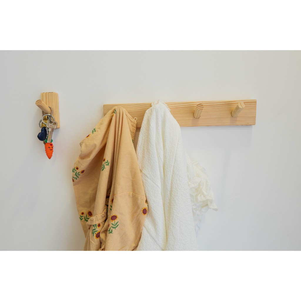 Móc treo quần áo gỗ gắn tường Hàn Quốc phong cách đơn giản l Thanh treo quần áo, túi xách, móc khóa gắn tường