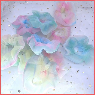 Dây Cột Tóc Srunchies Cầu Vồng, Chất Vải Voan Mềm Mại, Thun Co Giãn Siêu Bền, Phụ kiện Tóc Hàn Quốc Xinh Lung Linh
