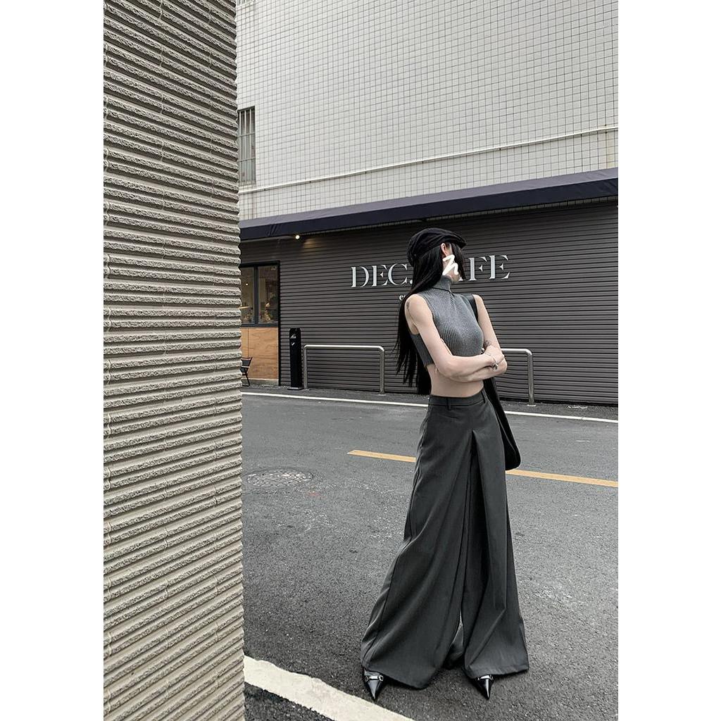 Bộ Áo Dệt Kim Sát Nách Cổ Cao + Quần Ống Rộng Thời Trang Cho Nữ 62313