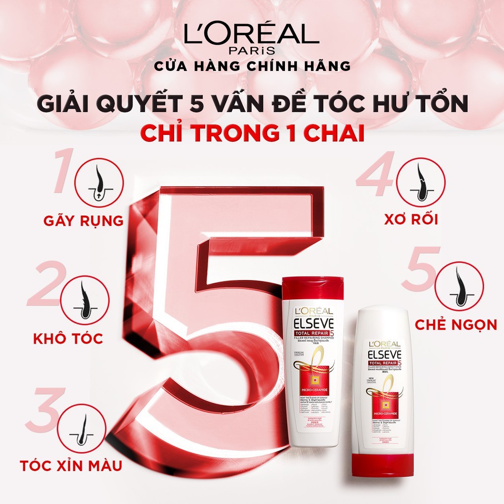 Dầu Gội Phục Hồi Tóc Hư Tổn Loreal - L'Oréal Paris Elseve Total Repair 5 Filler Repairing Shampoo