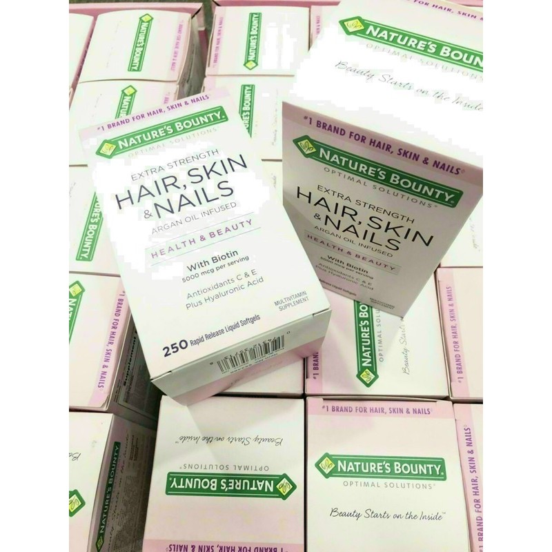 Đẹp da móng tóc Extra Strength Hair skin nail Nature's Bounty 250v (Date 3/2022) | Thế Giới Skin Care
