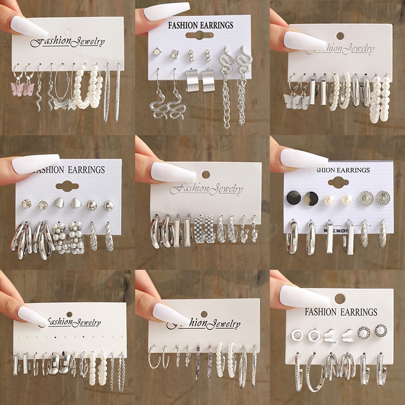 Bông Tai Mạ Bạc 2022 Hình Tròn / Bướm / Ngọc Trai Nhiều Màu Sắc Phong Cách Cổ Điển Thời Trang Cho Nữ