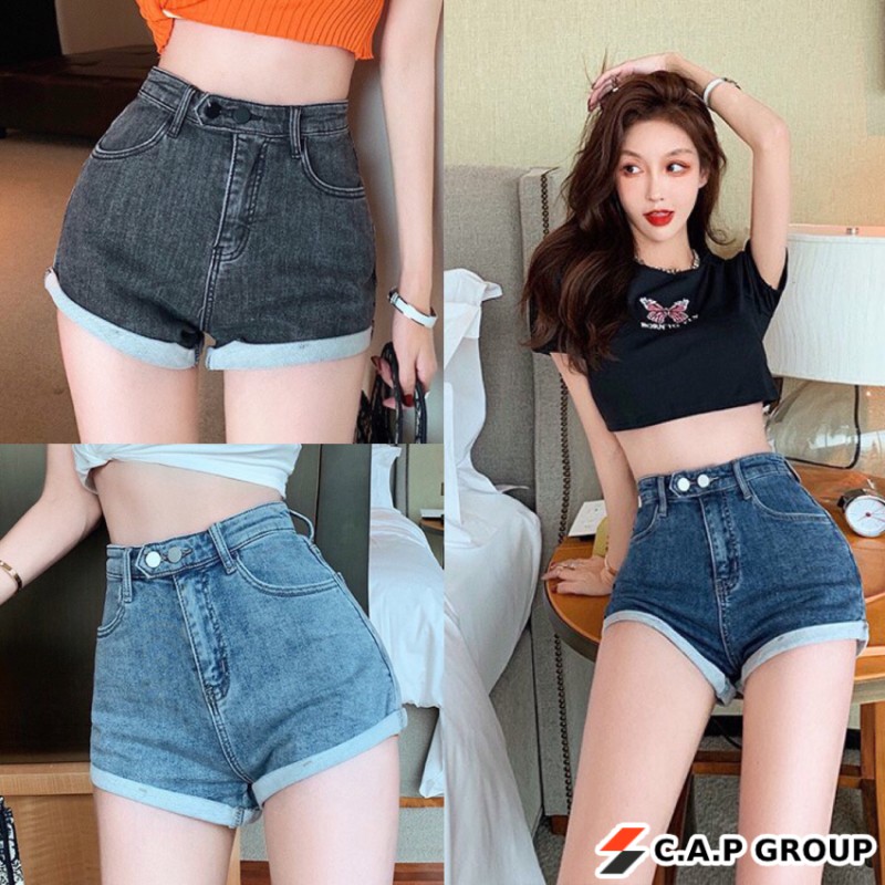 Quần short Jeans nữ cạp cao GẬP GẤU quần đùi sooc bò lưng cao sexy phong cách Hàn Quốc cực chất - MS162