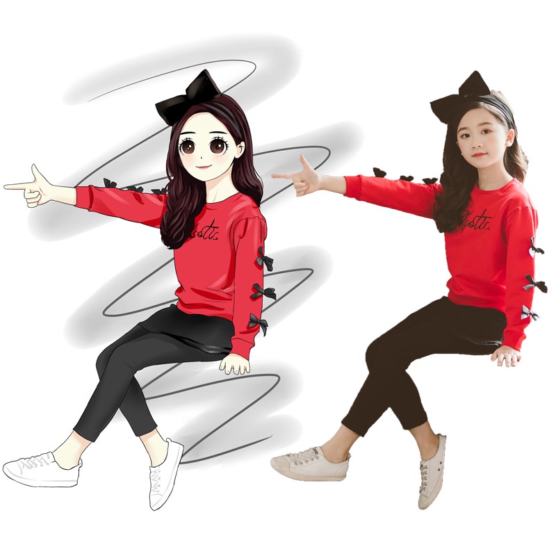 ✨Set Áo Thun Tay Ngắn & Quần Dài Sọc Ngang Cho Bé Gái