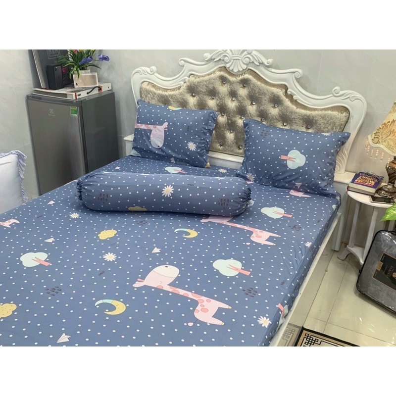 Bộ Drap thun 4 món Hàn Quốc mẫu hươu xám chấm bi siêu cưng
