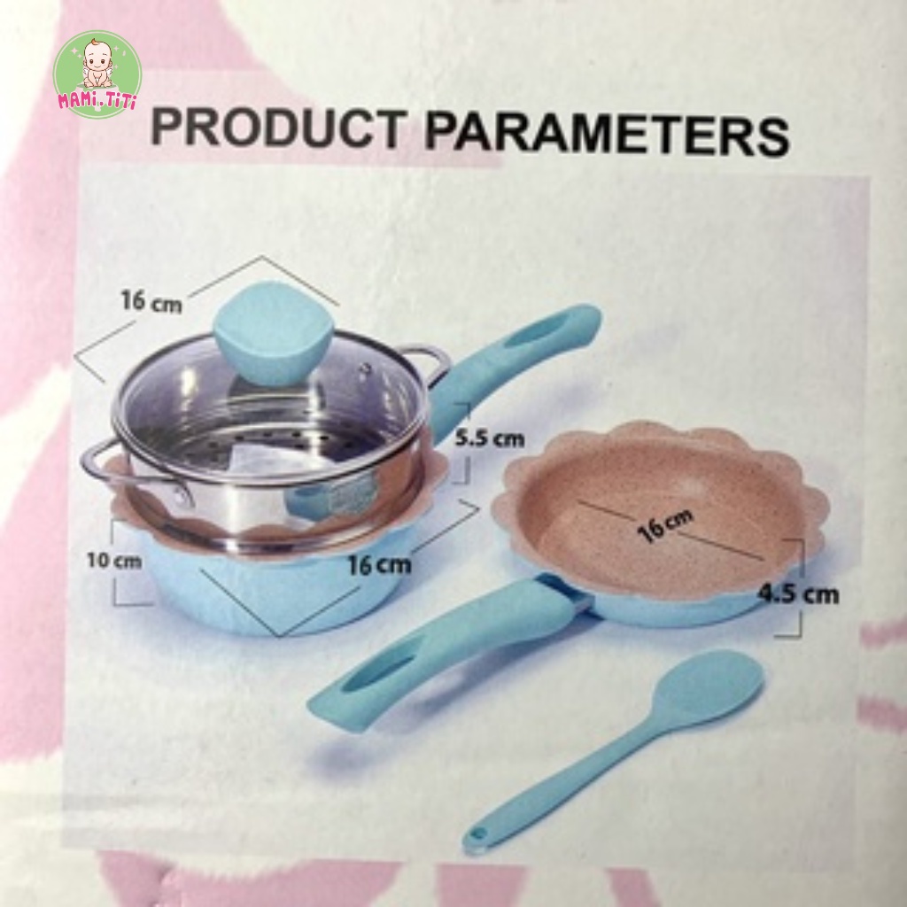 Bộ nồi chảo cho bé ăn dặm hình cánh hoa, Bộ nồi chảo chiên, hấp, xào, rán... cho bé