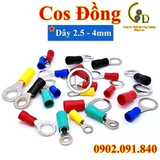 Đầu cos tròn bằng đồng, đầu cốt bấm dây điện 2.5 - 4 - 6mm, cosse (cót) đấu ắc quy xe đạp điện, xe máy RV 3.5 RV 5.5