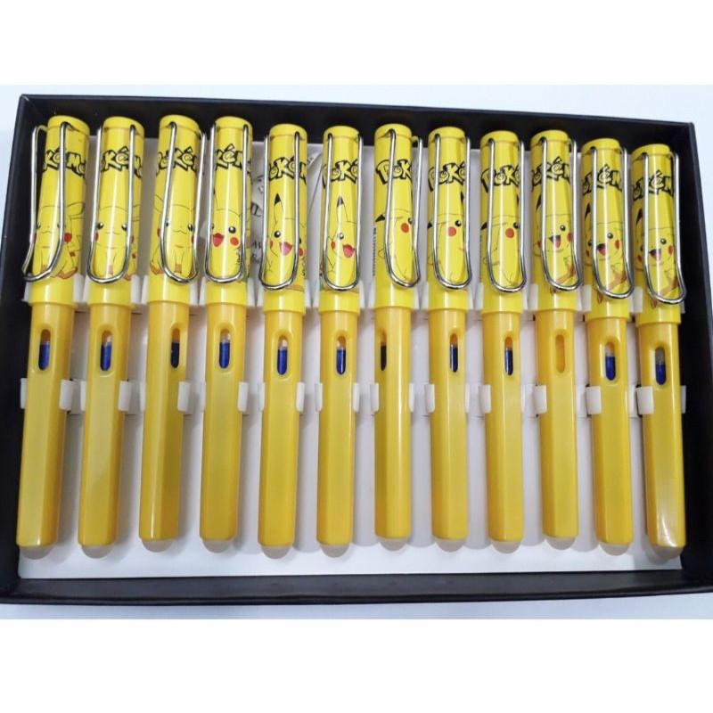 hộp 12 chiếc bút máy Pika.chu có đầu tẩy, tay cầm định vị