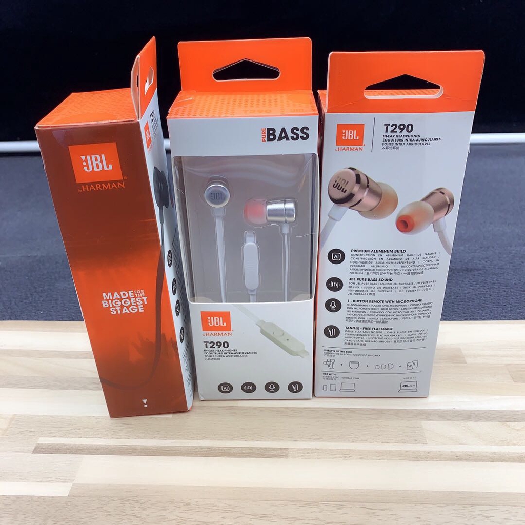 ❤ JBL T290 dual dynamic earphone in-ear subwoofer universal HIFI earplugs with wheat