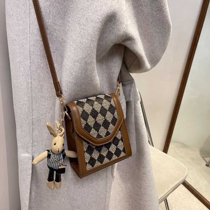 Túi đeo chéo IELGY đựng điện thoại họa tiết hình thoi nhỏ/ da báo đa năng cho nữ