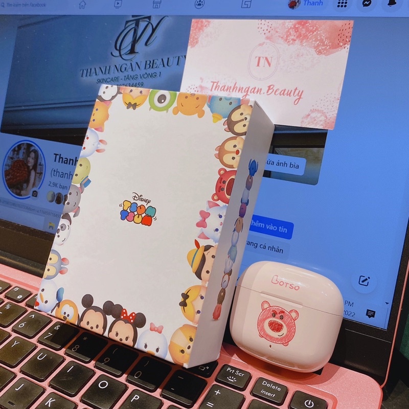 Tai Nghe Bluetooth Tsum Lotso Hồng x Disney Chính Hãng
