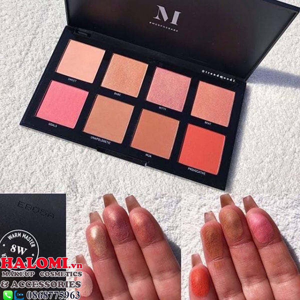 Bảng má hồng Morphe 8W phấn mỏng mịn độ bám lên đến nhiều giờ liền gồm 8 ô phấn vừa lì vừa nhũ