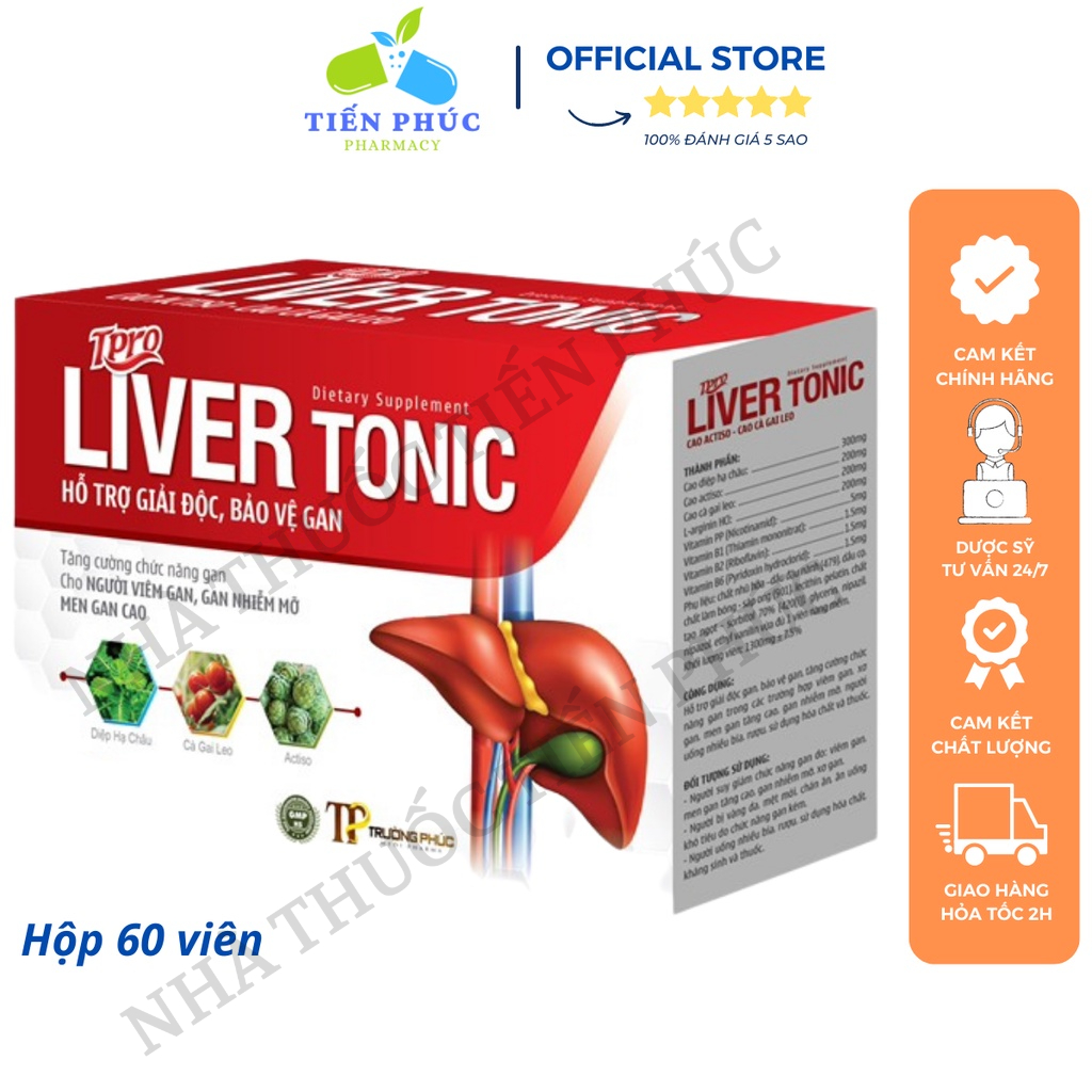 Viên uống giải độc gan LIVER TONIC - Hỗ trợ giải độc gan, bảo vệ gan, gan nhiễm mỡ Hộp 60 viên