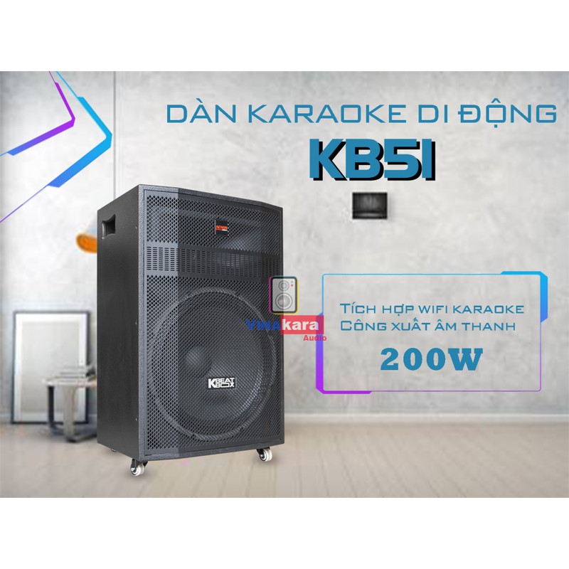 Loa kéo di động Acnos KBeatBox KB51, Công suất âm thanh đỉnh  800W. Tích hợp đầu karaoke Wifi chứa sẵn 30 ngàn bài hát