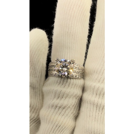 Nhẫn bạc FULL Moissanite: Viên chủ Moissanite 6,5ly+Viên tấm Moissanite, bạc mạ bạch kim