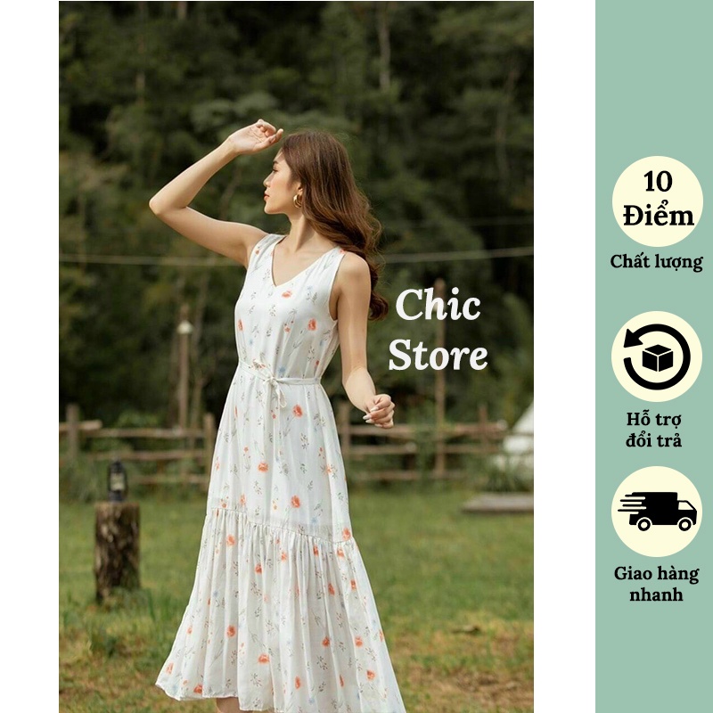 Đầm maxi cao cấp đi biển dáng suông, họa tiết hoa lá Váy thiết kế Chic.Store