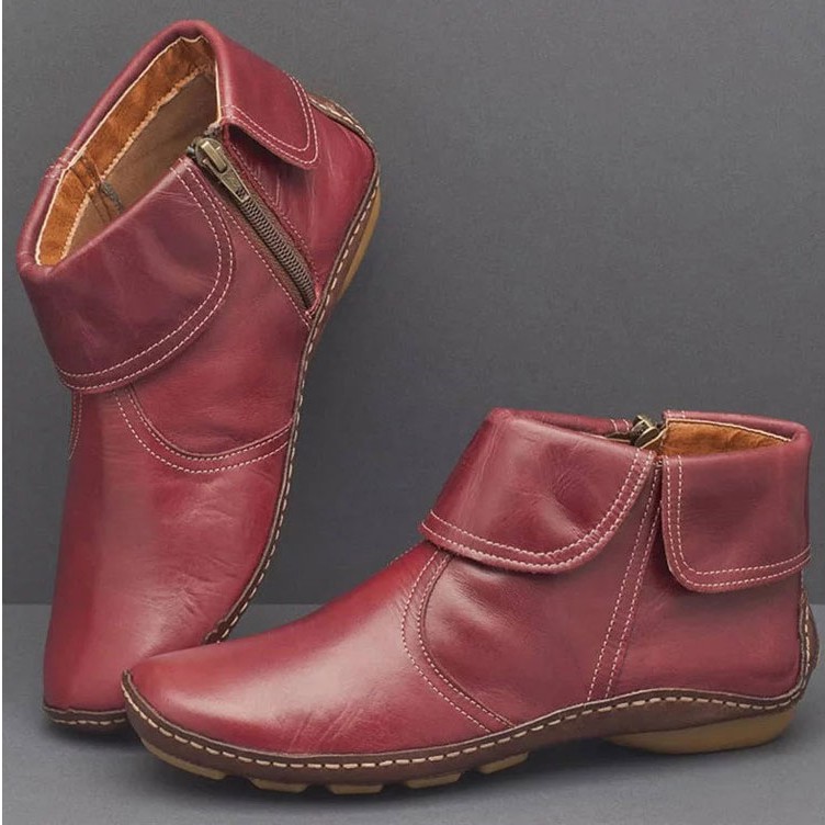 Giày boot mũi tròn có dây kéo xinh xắn hợp thời trang dành cho nữ