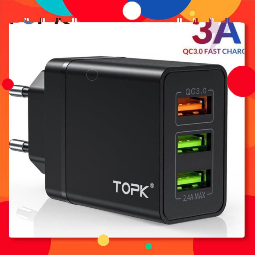 Củ Sạc Nhanh hãng TOPK B348Q 3 Cổng USB 3.0 tiện dụng TPHCM