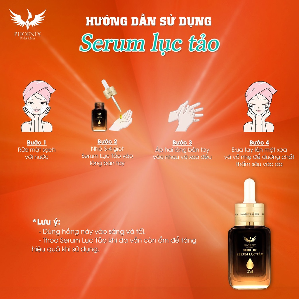 Serum Lục Tảo Phoenix Pharma. Dưỡng ẫm và làm mềm da, giúp phục hồi và làm săn chắc da
