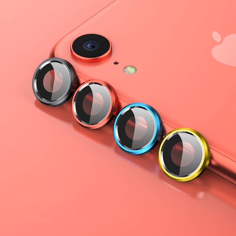 Kính cường lực ống kính camera 6D có vòng bảo vệ kim loại màu đen/bạc/vàng kim cho iPhone XR
