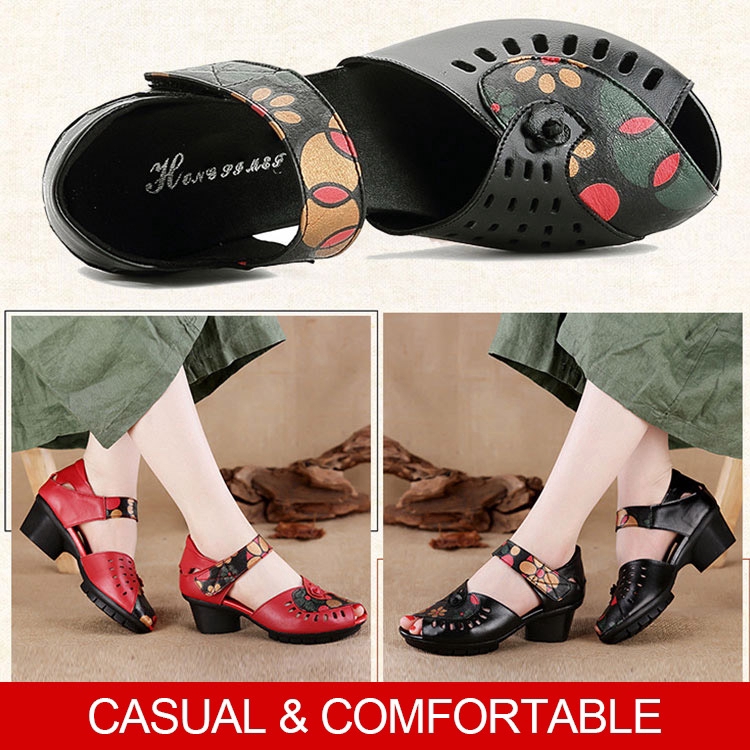 Giày Sandal Quai Họa Tiết Hoa Thời Trang Thanh Lịch Cho Nữ Trung Niên