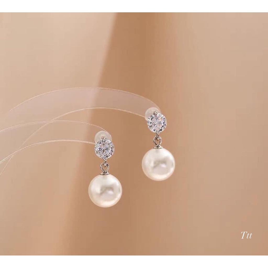 Bông tai treo ngọc trai giả bạc ta