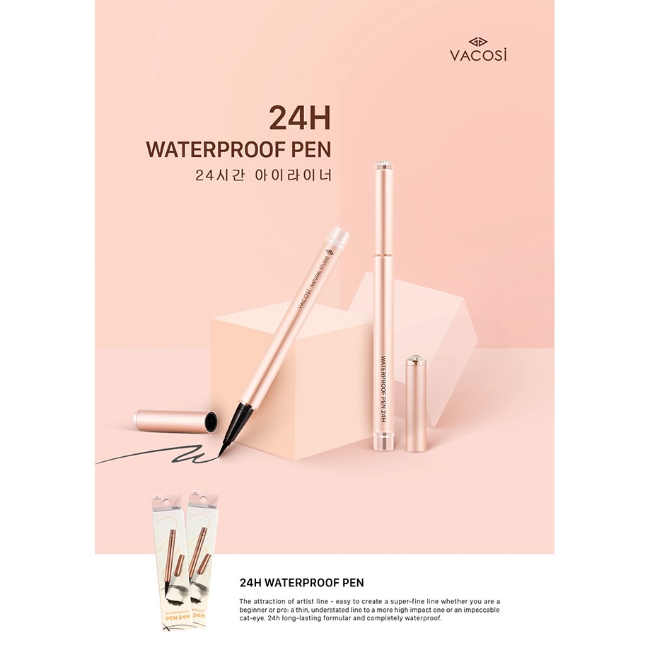 Bút Kẻ Mắt Nước Không Trôi Vacosi Natural Studio Water Proof Pen 24H