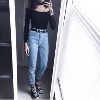 Quần baggy bò dáng trơn basic may gấu nhiều màu