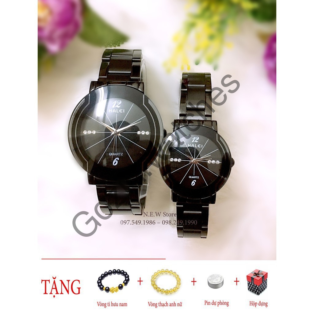 Đồng hồ cặp đôi nam, nữ Halei Black Spider dây thép đen siêu hot -Gozid.watches