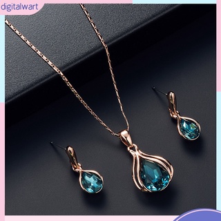 Bộ Vòng cổ + Bông Tai Đính Đá Hình Giọt Nước Cho Nữ