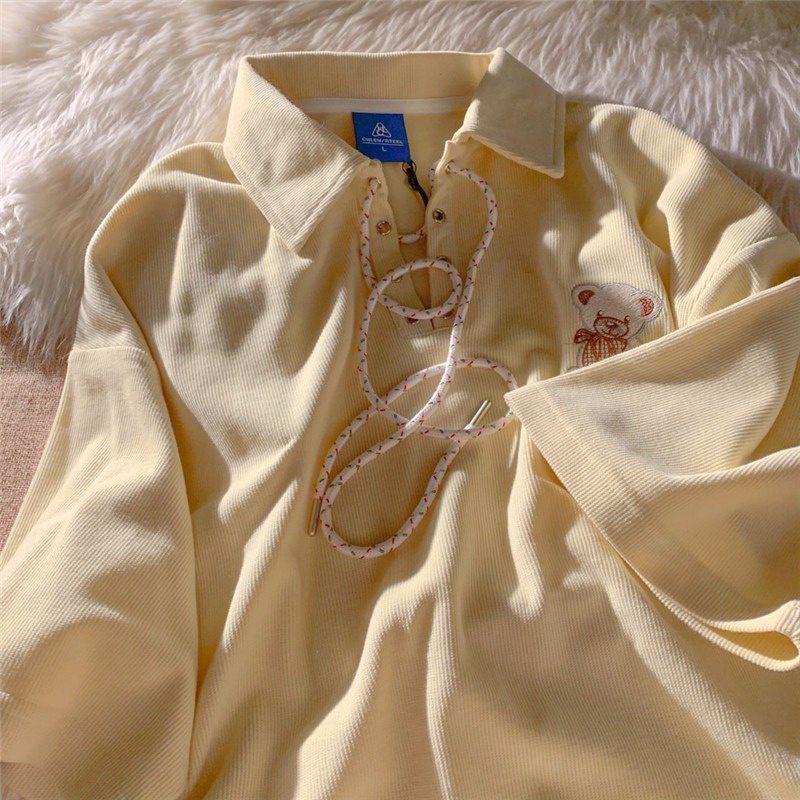 SUXI Áo Thun Thể Thao Tay Ngắn Dáng Rộng Màu Trơn In Hình Gấu Dễ Phối Đồ Thời Trang Mùa Hè Cho Nữ