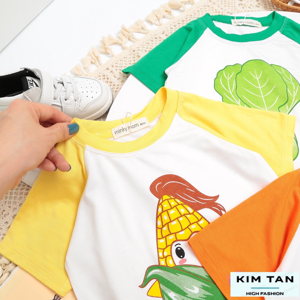 Bộ Cộc Tay MINKY MOM Rau Củ  ⚡FREESHIP⚡ Chất Thun Lạnh Cho Bé Trai, Bé Gái Thoải Mái Thoáng Mát Ngày Hè