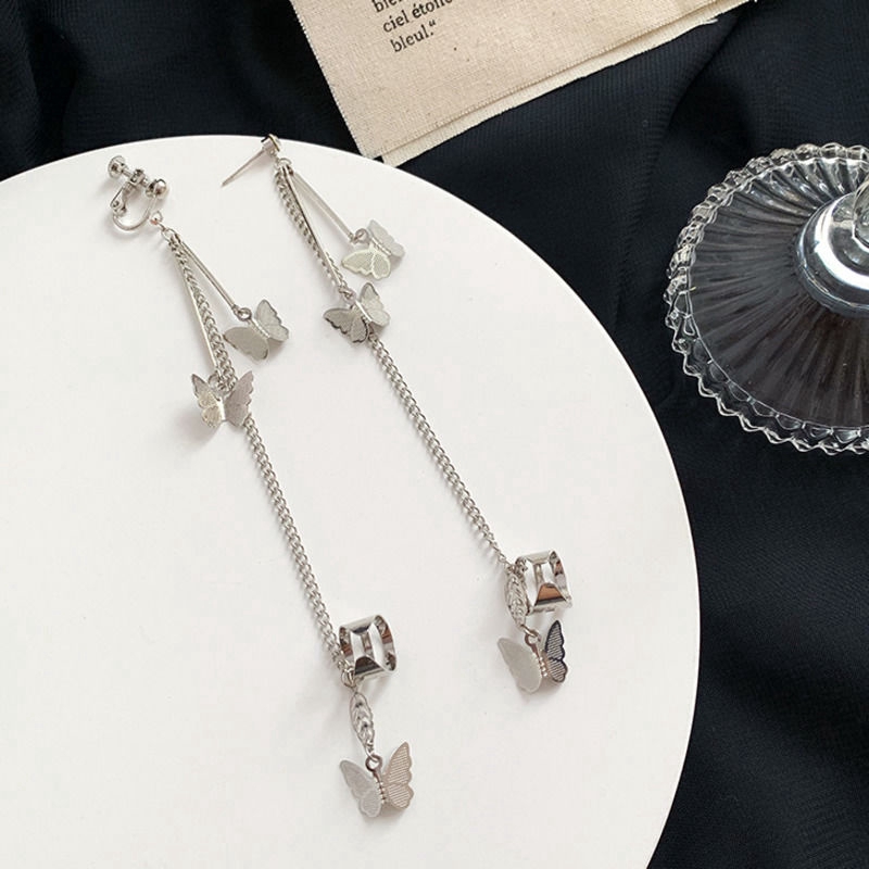 Khuyên Xỏ Vành Tai Thiết Kế Mặt Bướm Phơi Sợi Xích Cá Tính