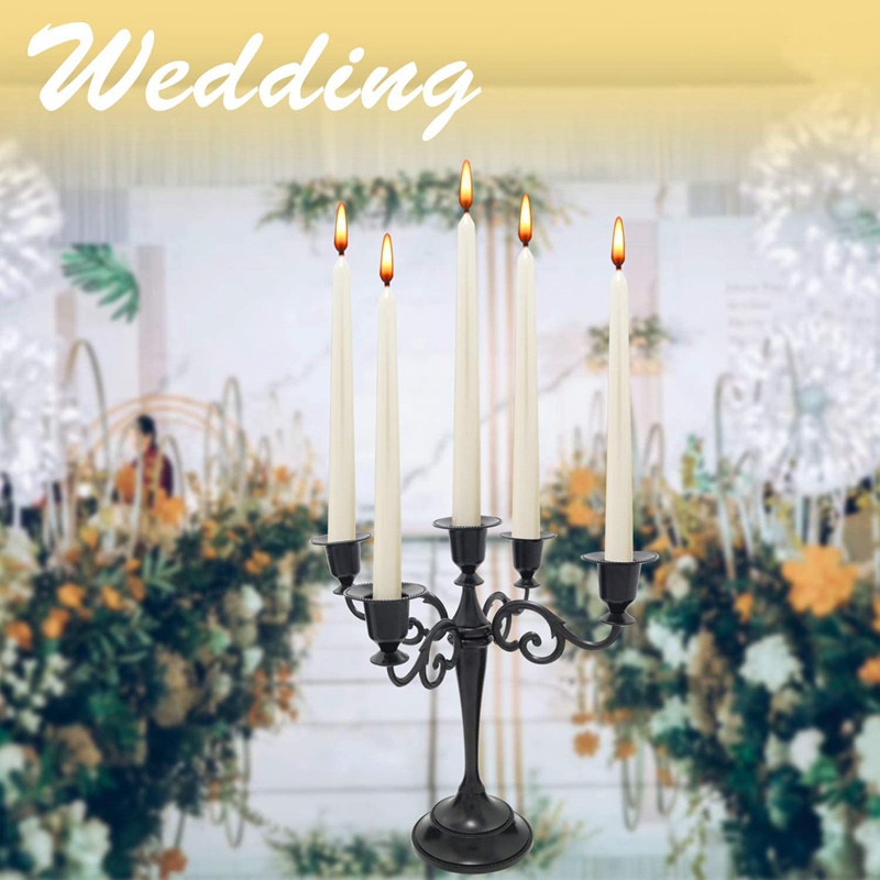 Giá Đỡ Nến Candelabra Bằng Kim Loại Màu Đen Kèm 5 Que Nến Phong Cách Gothic Trang Trí Nhà Cửa /
