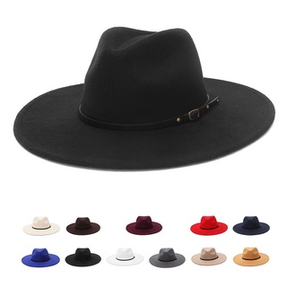 Mũ fedora rộng vành 9.5cm màu trơn phối dây phong cách jazz Anh quốc cổ điển cho nam và nữ