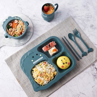 Khay ăn dặm lúa mạch set 6 món cho bé hình khủng long