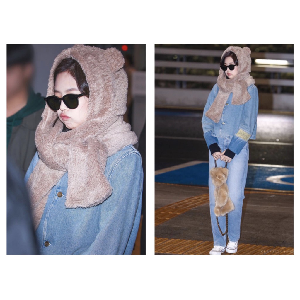 Sẵn hàng | Mũ Gấu kèm khăn bông Hai Tai Xinh Xắn Siêu Cute mũ gấu jennie | BigBuy360 - bigbuy360.vn