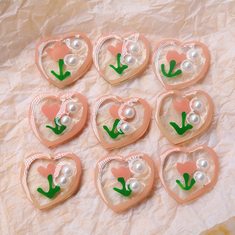 Set 10 Phụ Kiện Hình Hoa Nhỏ Vẽ Tay Đính Ngọc Trai Nhựa Resin Làm Khuyên Tai Thủ Công Diy